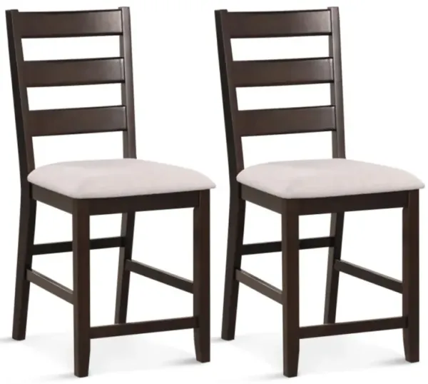 Hivvago 2 Piece Counter Height Bar Stool Set with Padded Seat and Rubber Wood Legs