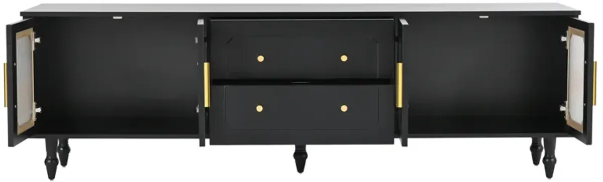 Merax Retro TV Stand with Fluted Glass Doors