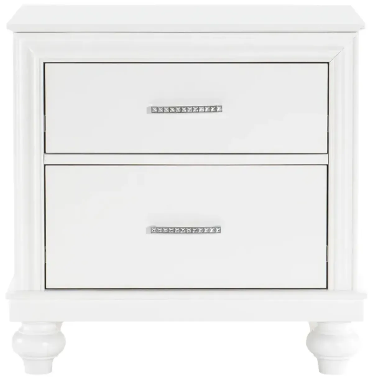 Modern Bedroom Furniture Two Drawers Nightstand 1pc White Finish Acrylic Crystal Drawers Wooden Furniture