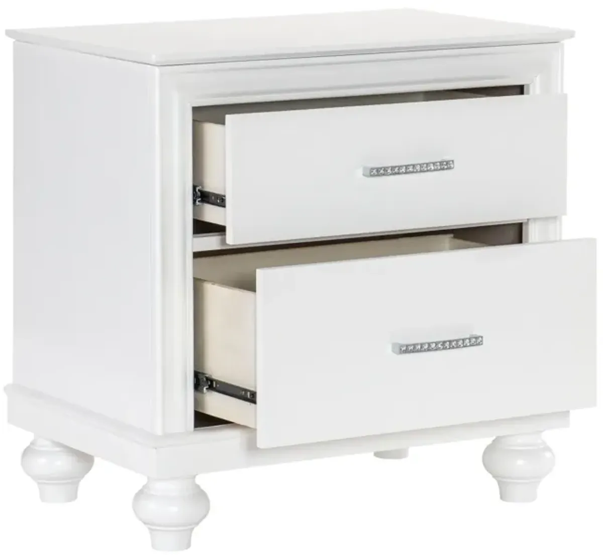 Modern Bedroom Furniture Two Drawers Nightstand 1pc White Finish Acrylic Crystal Drawers Wooden Furniture