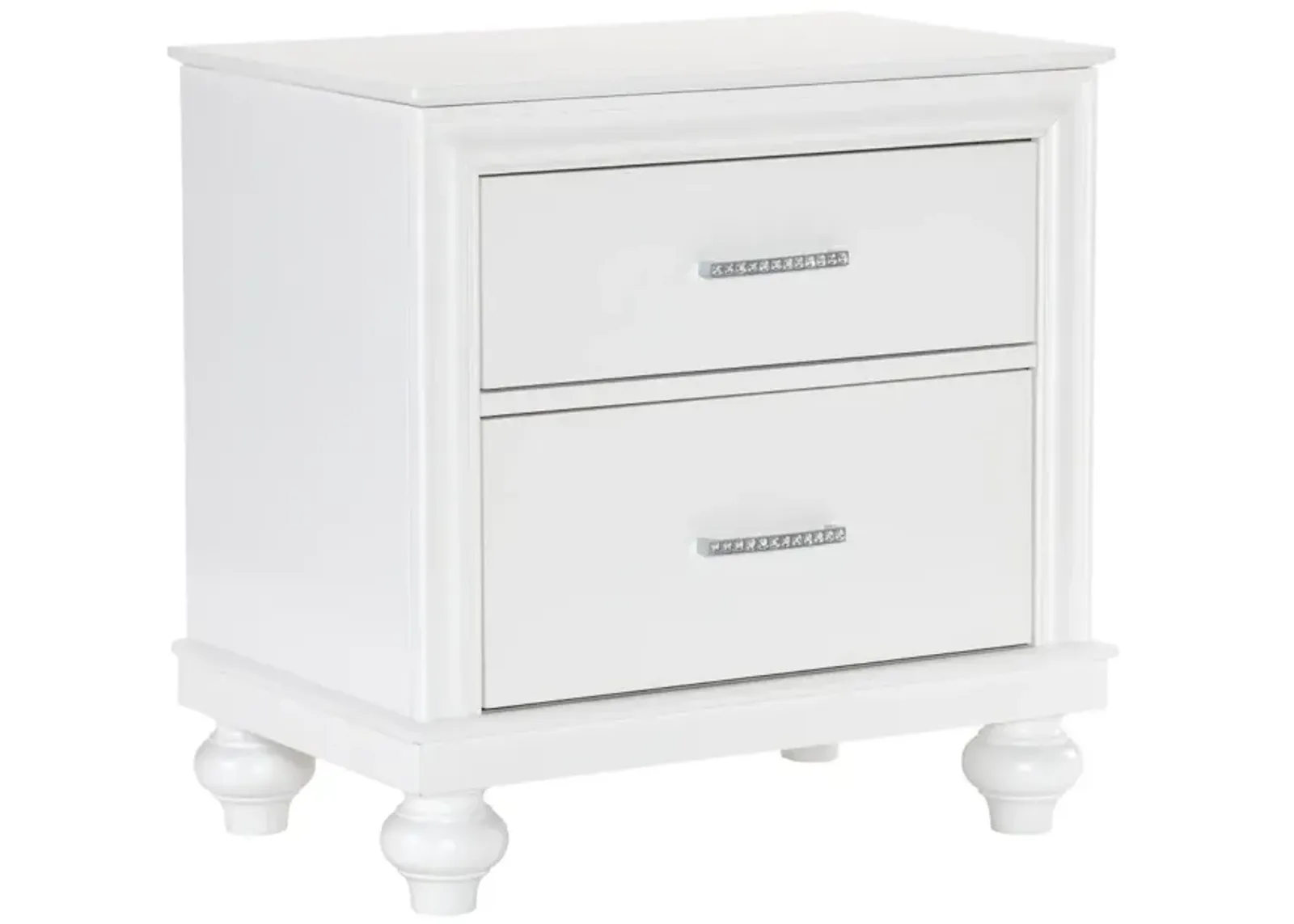 Modern Bedroom Furniture Two Drawers Nightstand 1pc White Finish Acrylic Crystal Drawers Wooden Furniture