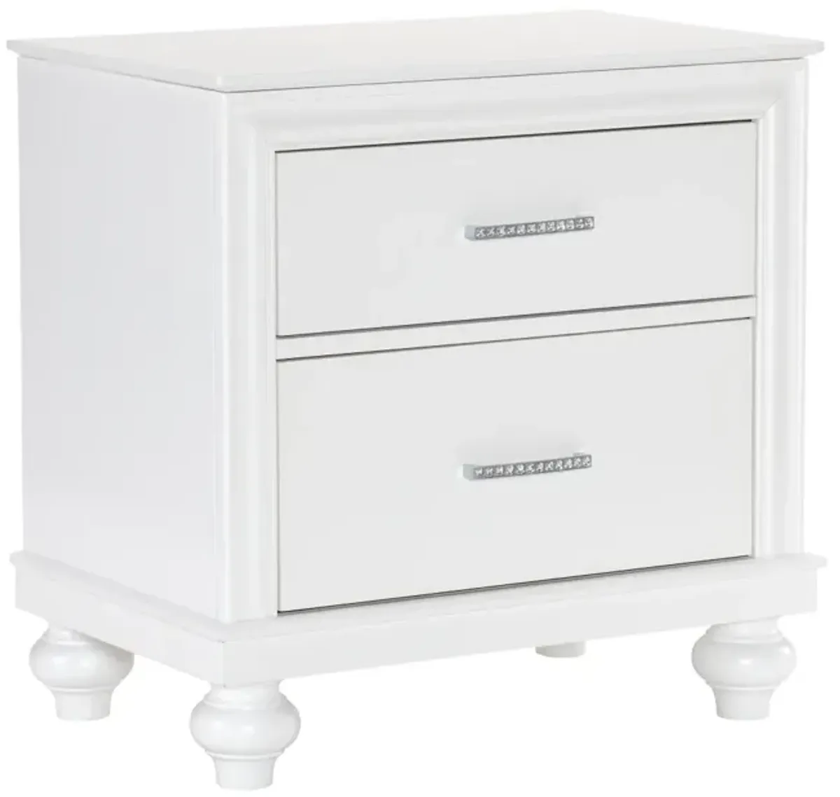 Modern Bedroom Furniture Two Drawers Nightstand 1pc White Finish Acrylic Crystal Drawers Wooden Furniture