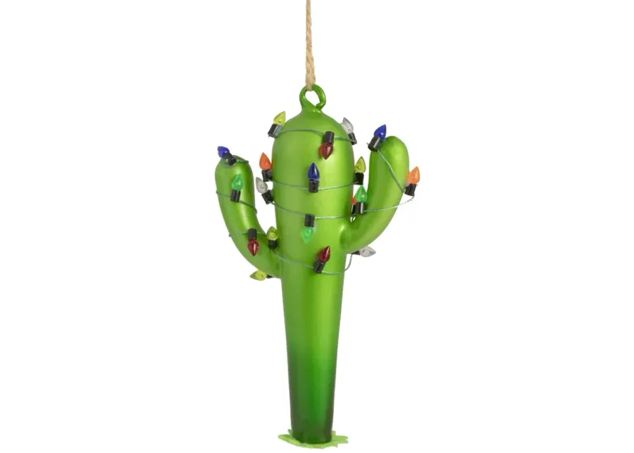 5.5" Green Cactus with Retro Light String Glass Christmas Ornament