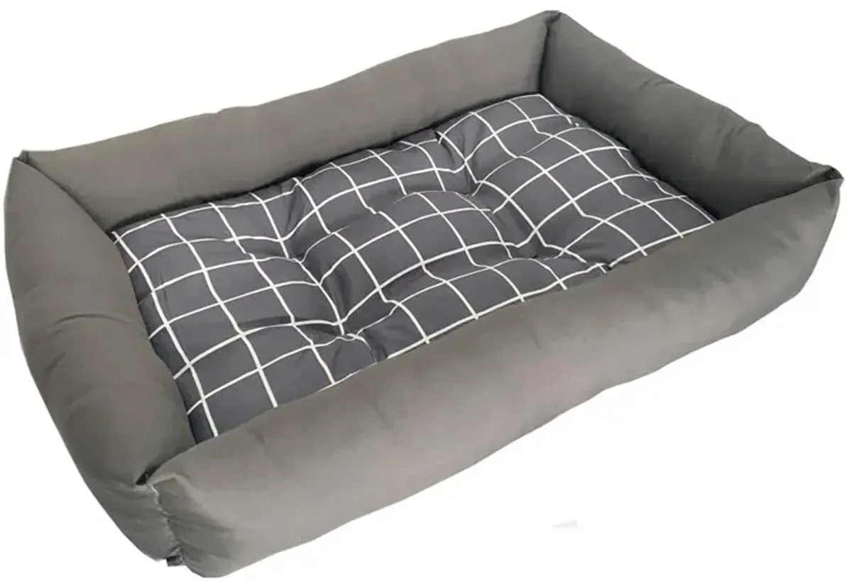 Grey Checker Dog Bed M