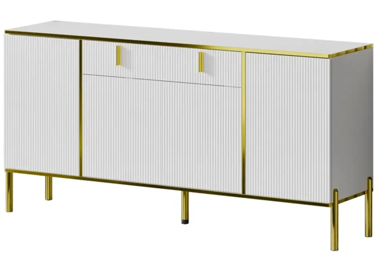 White Wavy Paint Finish Floor-Standing Sideboard Cupboard with 4-Doors 2-Drawers Adjustable Shelves