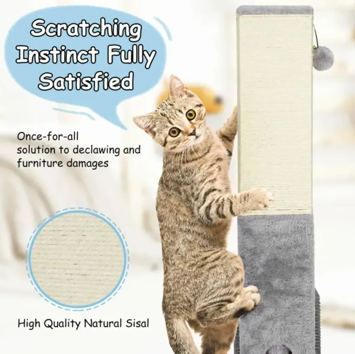 Hivvago 31 inch Tall Cat Scratching Post Claw Scratcher with Sisal Rope and 2 plush Ball-Gray