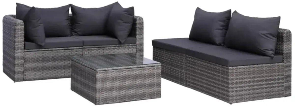 vidaXL 5 Piece Garden Sofa Set with Cushions & Pillows Poly Rattan Gray