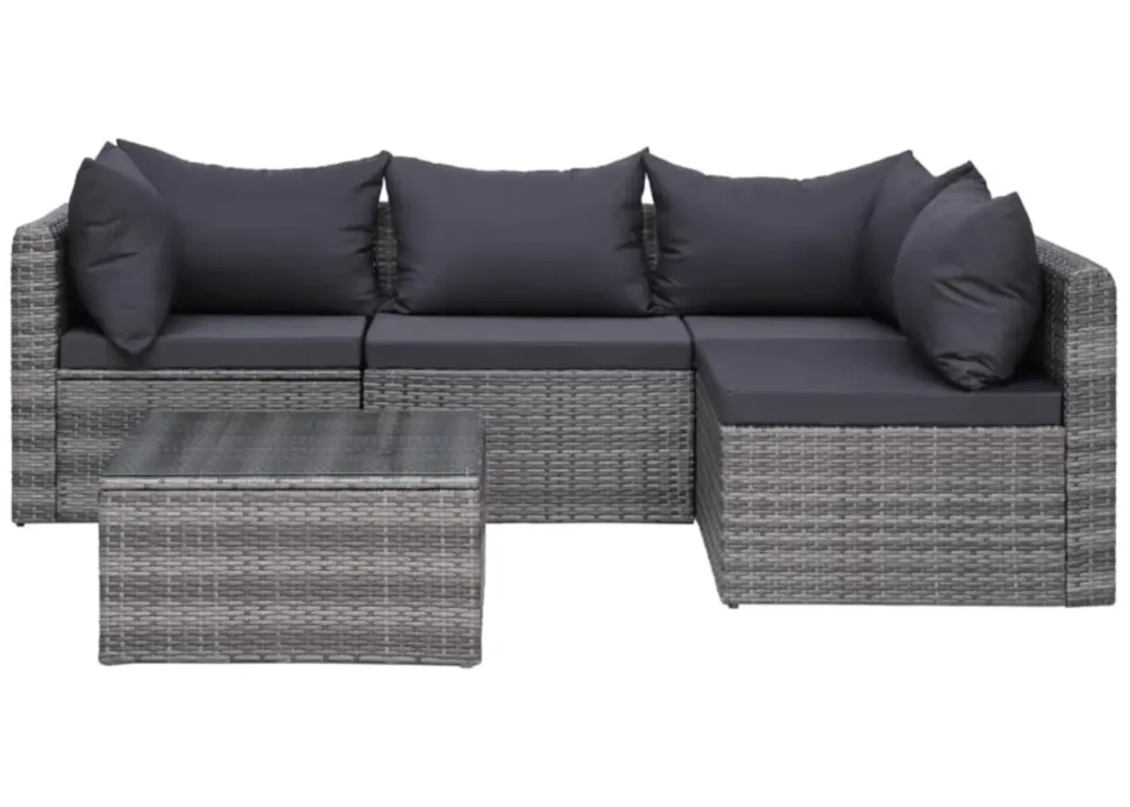 vidaXL 5 Piece Garden Sofa Set with Cushions & Pillows Poly Rattan Gray