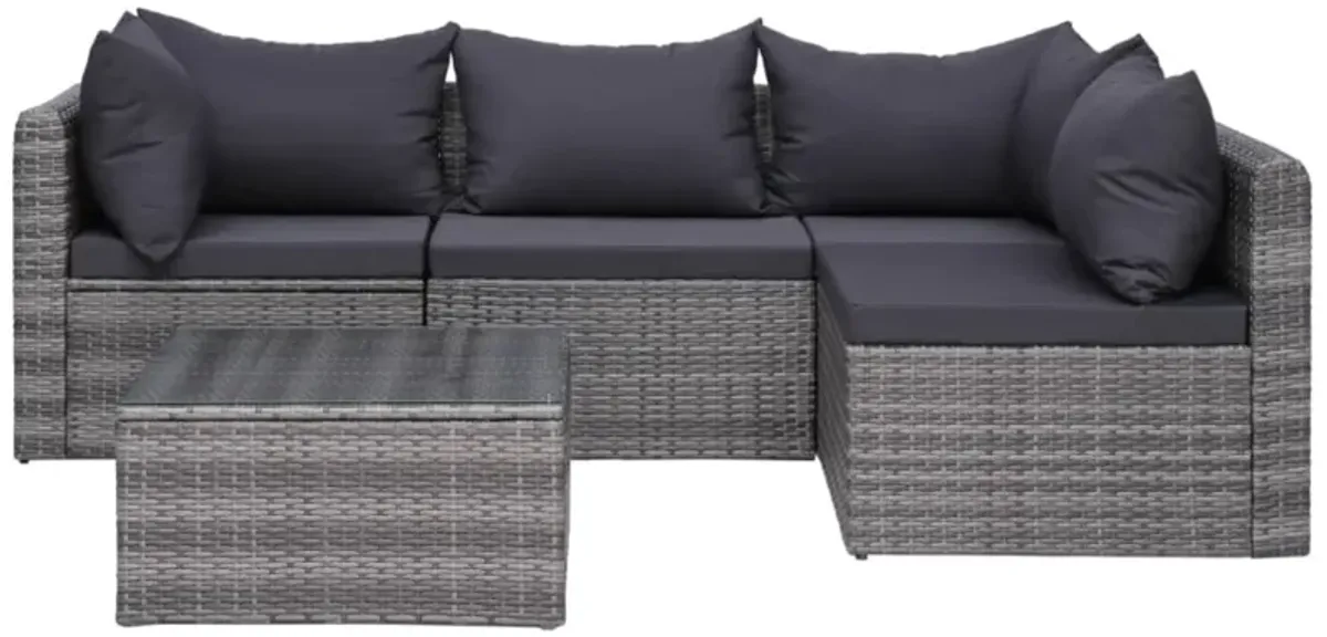 vidaXL 5 Piece Garden Sofa Set with Cushions & Pillows Poly Rattan Gray