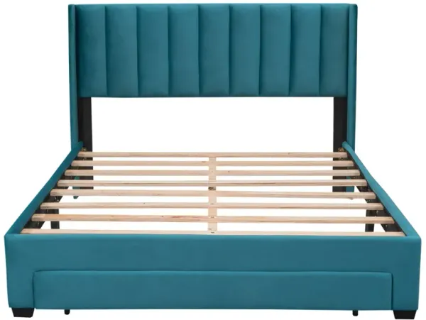 Queen Size Storage Bed Velvet Upholstered Platform Bed with a Big Drawer