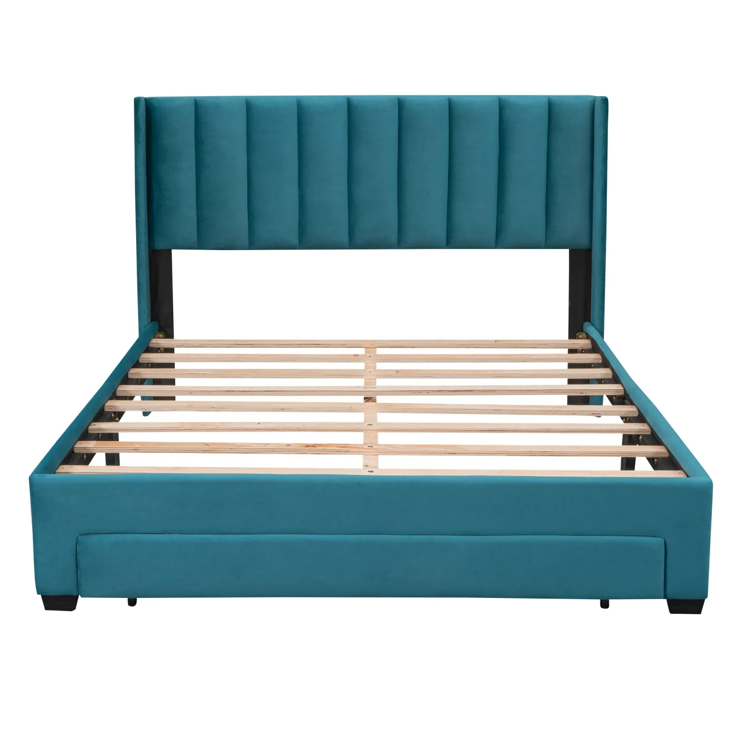 Queen Size Storage Bed Velvet Upholstered Platform Bed with a Big Drawer