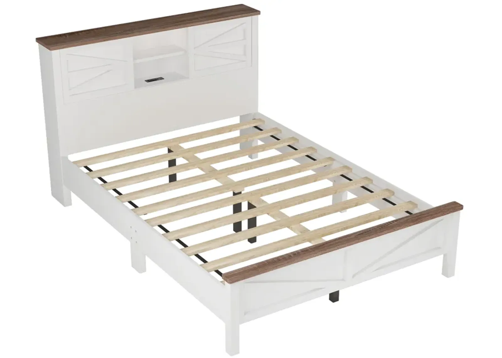 Merax Farmhouse Platform Bed with Charging Station