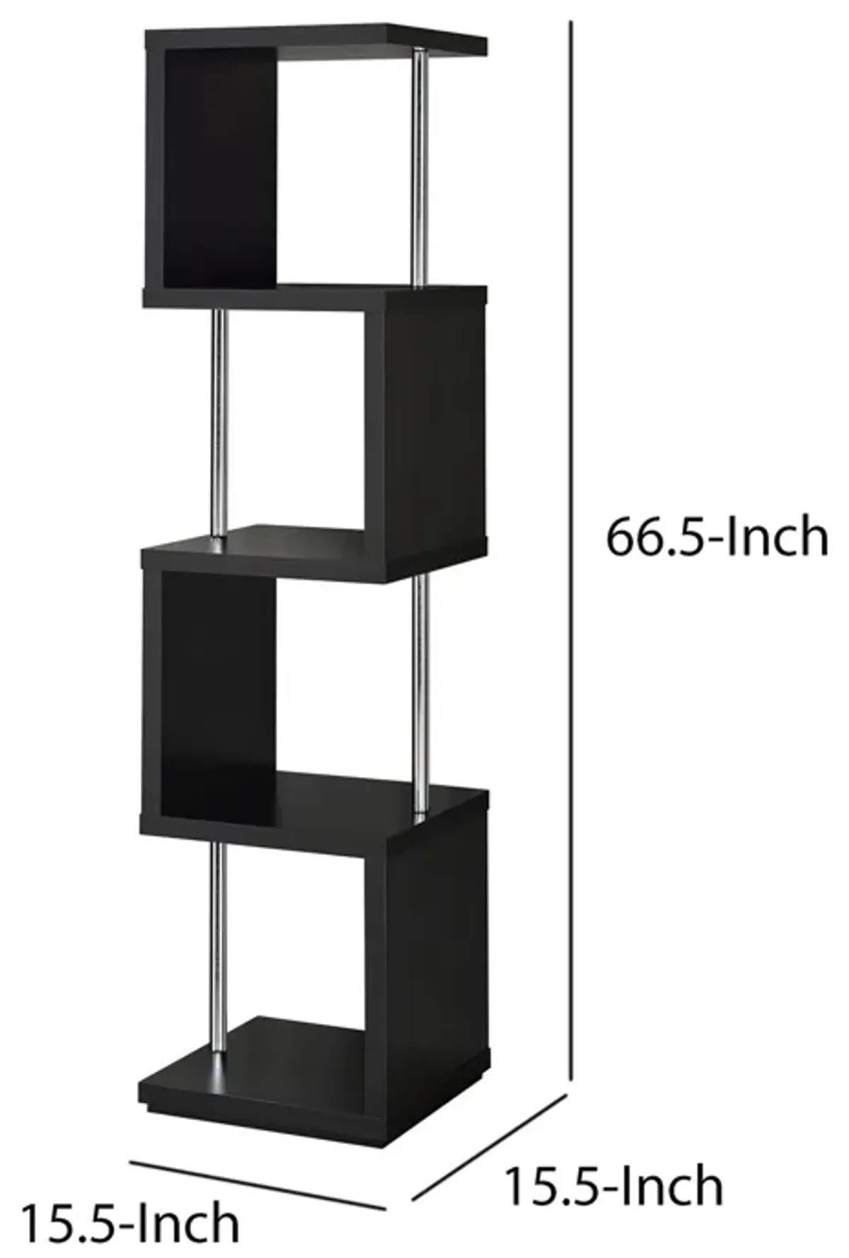 Well made Four Tier Wood And Metal Bookcase, Black-Benzara