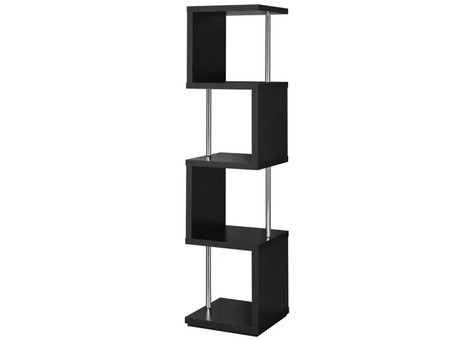 Well made Four Tier Wood And Metal Bookcase, Black-Benzara