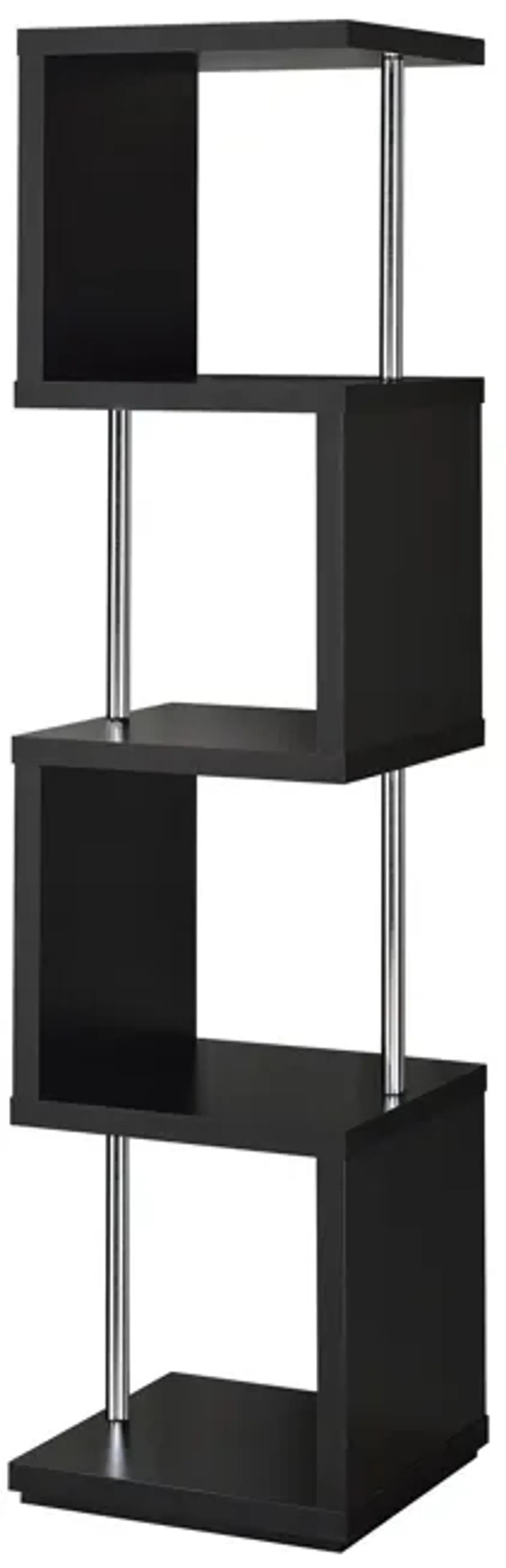 Well made Four Tier Wood And Metal Bookcase, Black-Benzara