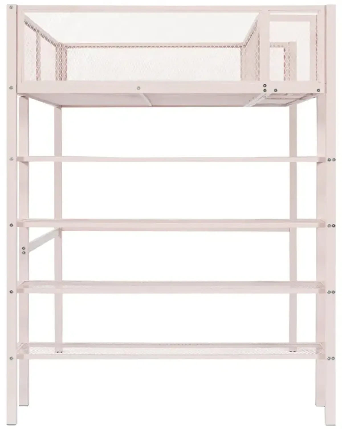 Twin Size Metal Loft Bed With 4Tier Shelves And Storage, Pink