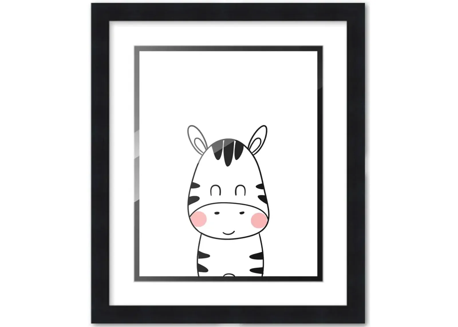 8x10 Framed Nursery Wall Art Black & White Zebra Poster with White Mat in a 10x12 Black Wood Frame