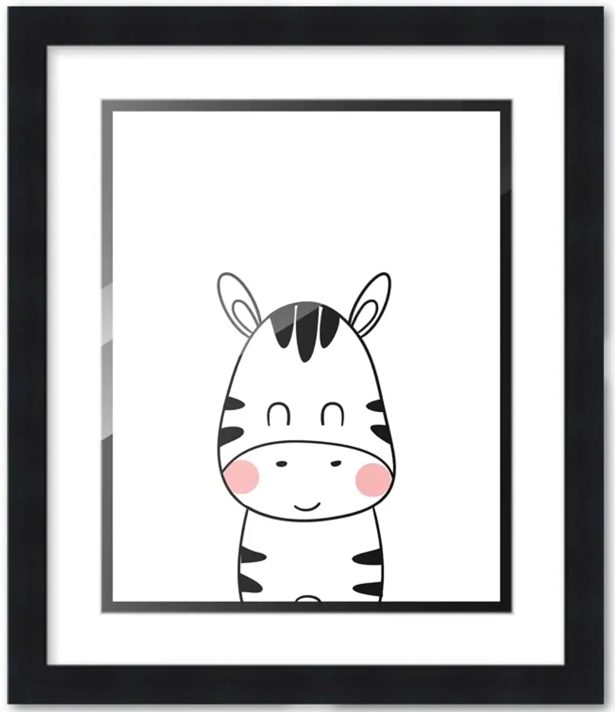 8x10 Framed Nursery Wall Art Black & White Zebra Poster with White Mat in a 10x12 Black Wood Frame