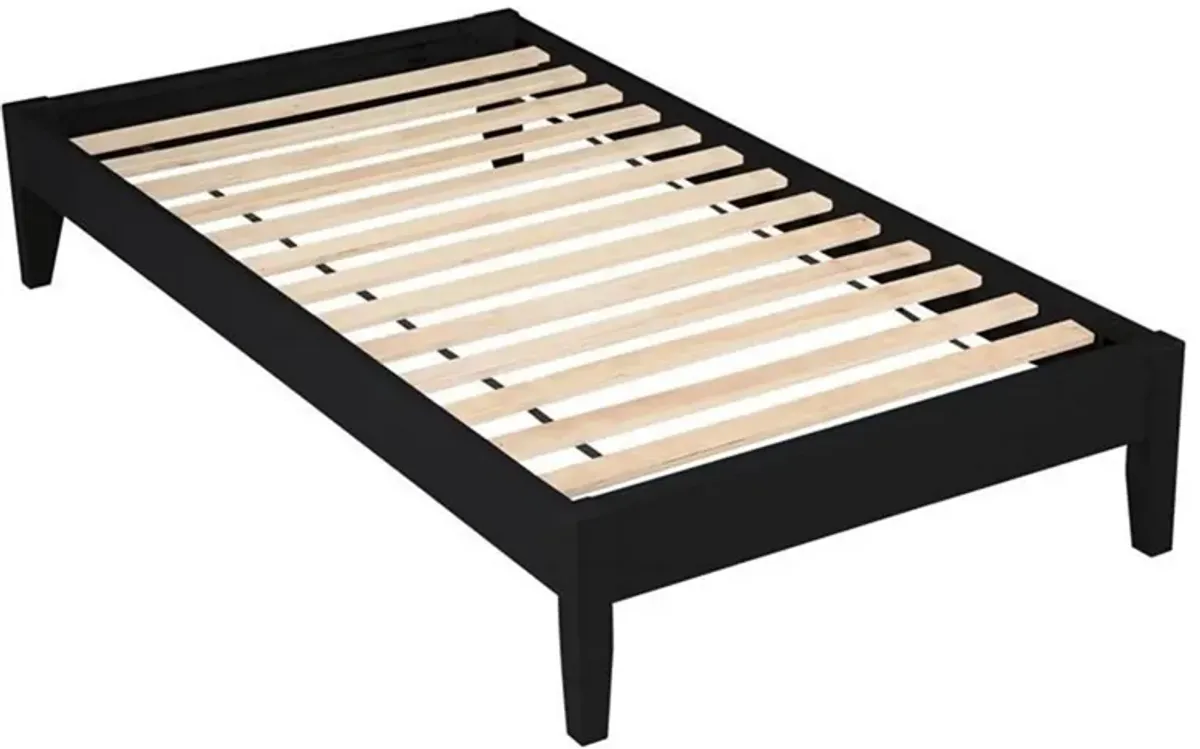 Cavi Full Platform Bed Frame with Low Profile Tapered Legs, Black Wood - Benzara