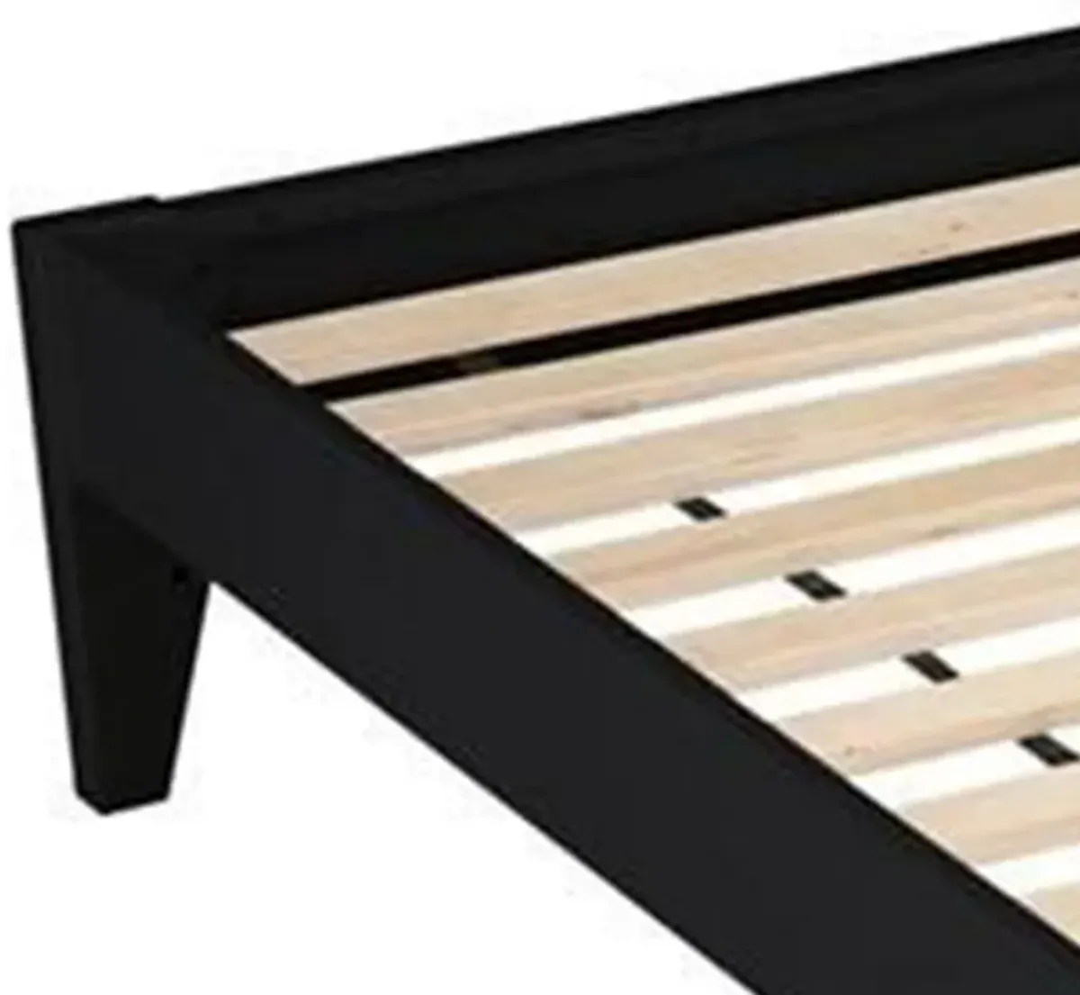 Cavi Full Platform Bed Frame with Low Profile Tapered Legs, Black Wood - Benzara