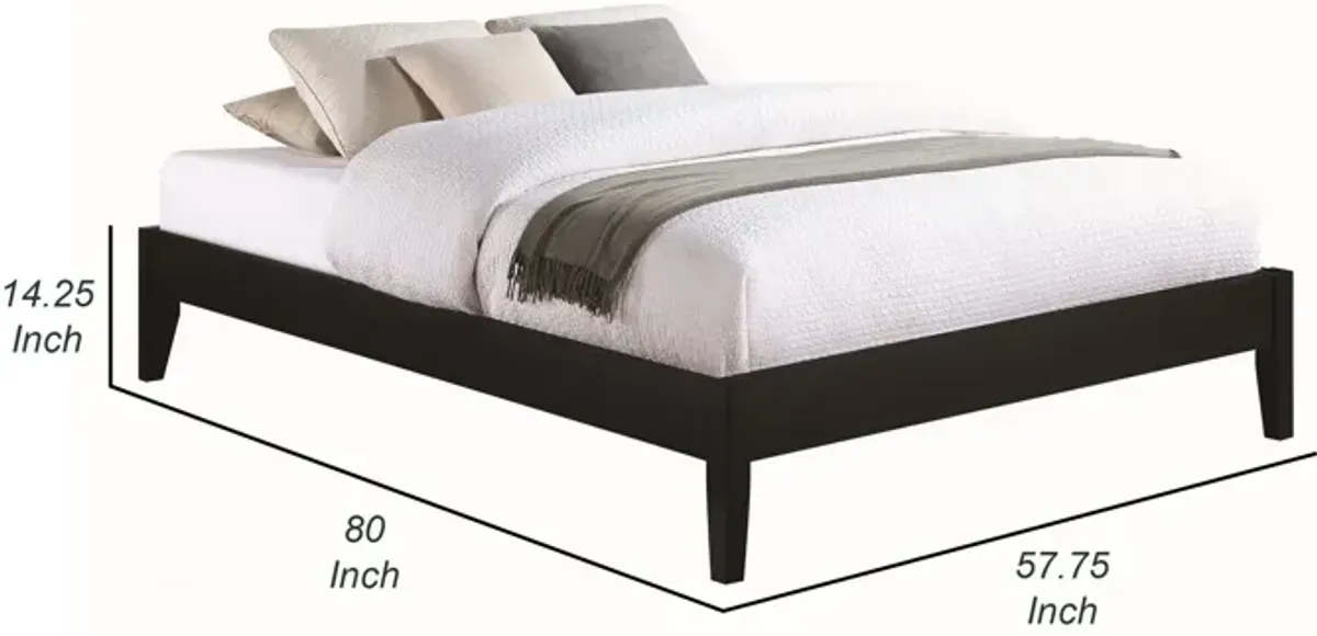 Cavi Full Platform Bed Frame with Low Profile Tapered Legs, Black Wood - Benzara