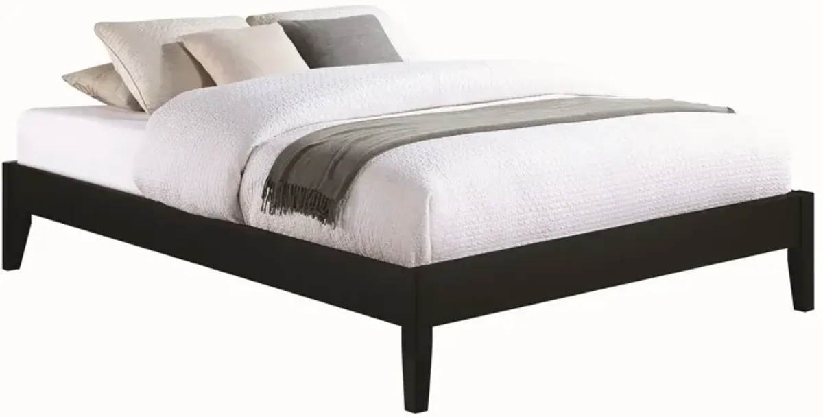 Cavi Full Platform Bed Frame with Low Profile Tapered Legs, Black Wood - Benzara