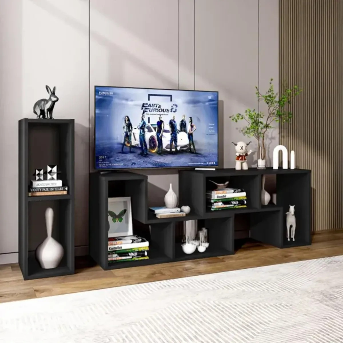 Hivvago 3 Pieces Console TV Stand for TVs up to 65 Inch with Shelves