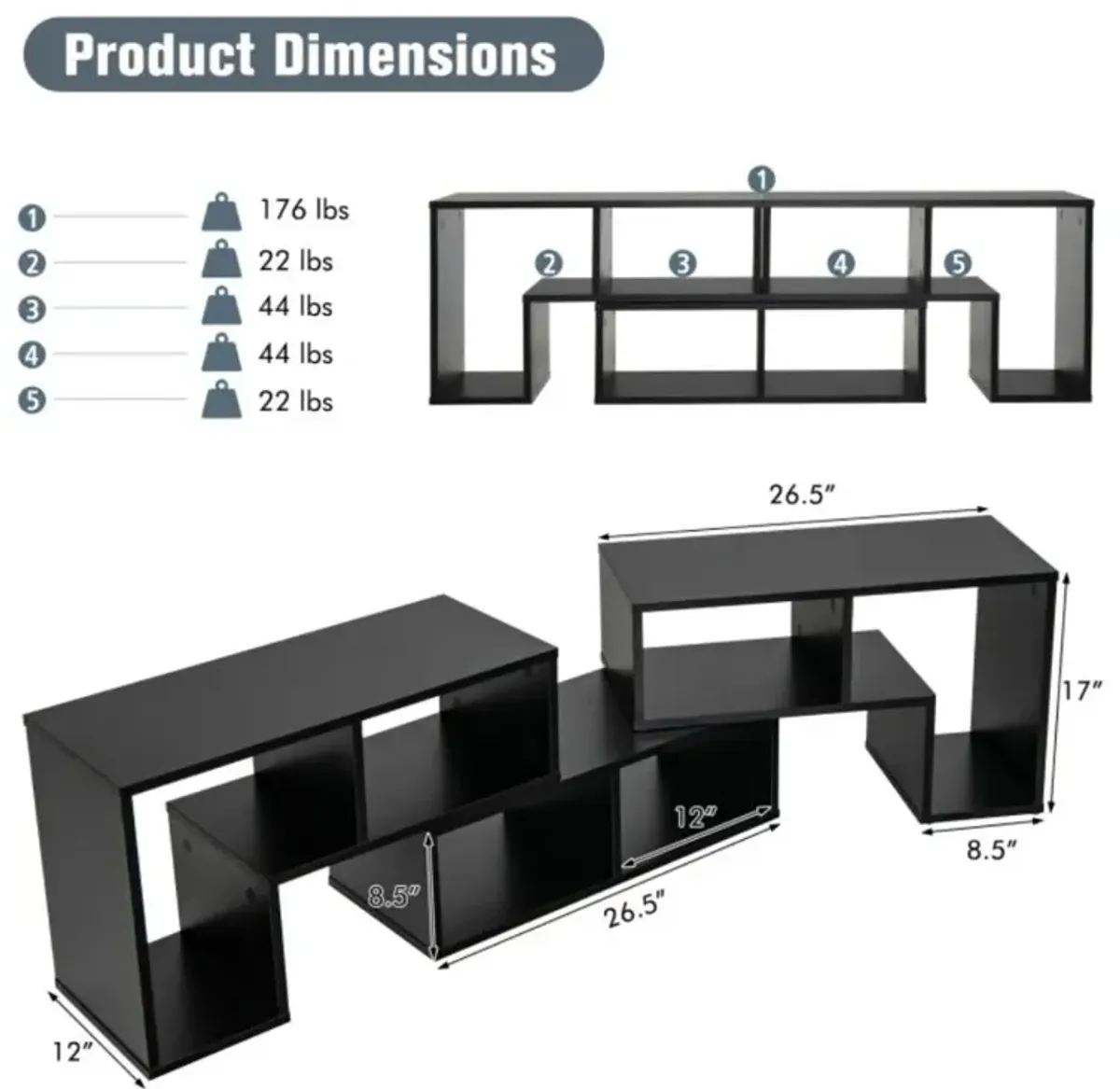 Hivvago 3 Pieces Console TV Stand for TVs up to 65 Inch with Shelves