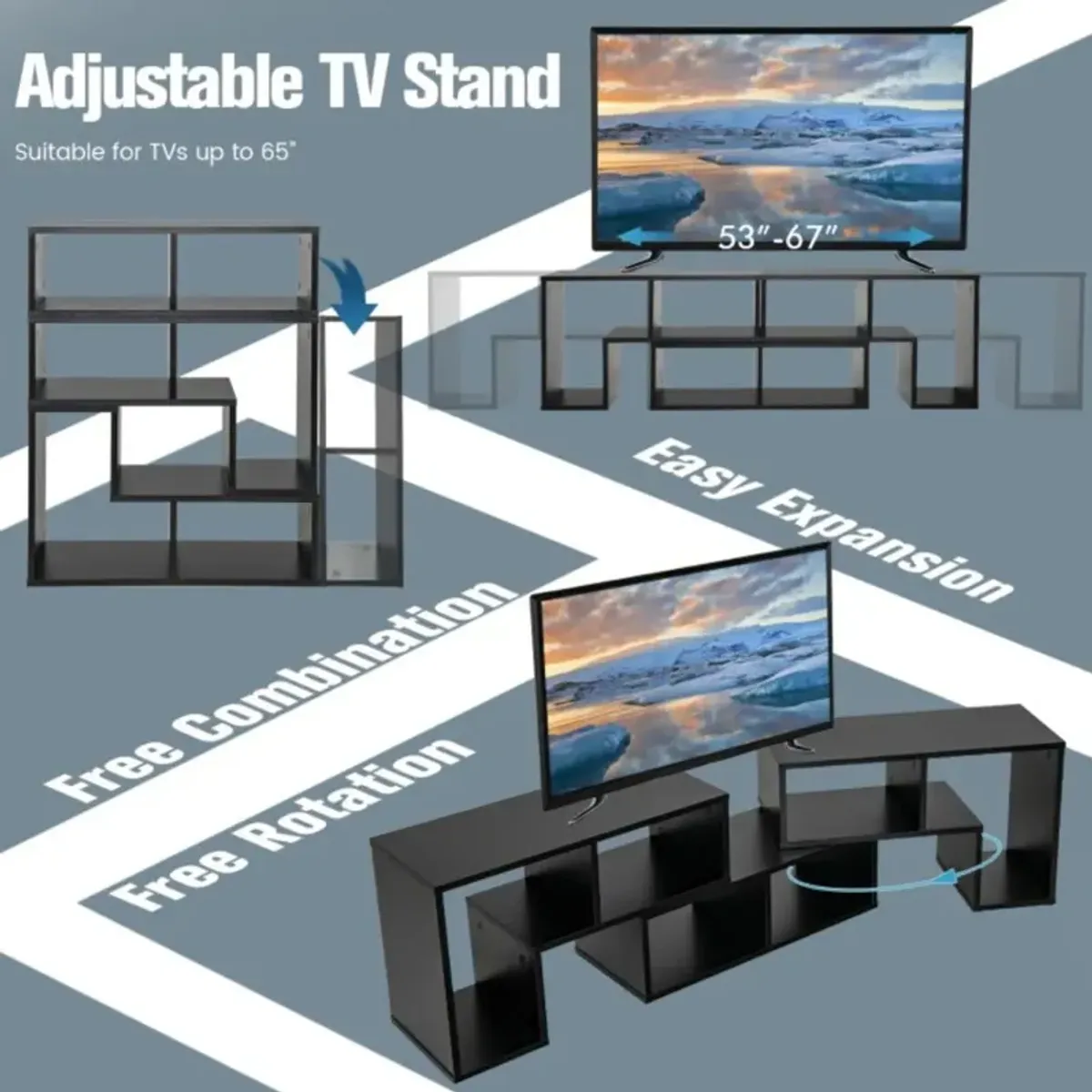 Hivvago 3 Pieces Console TV Stand for TVs up to 65 Inch with Shelves