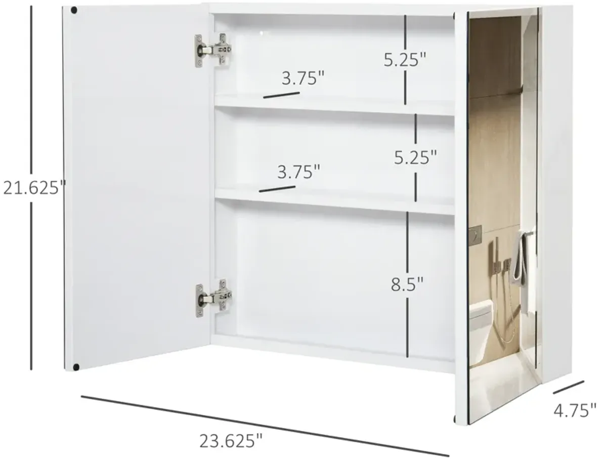 2 Door Floating Restroom Bathroom Vanity Mirror W/3-Tier Storage Shelves 24"x22"