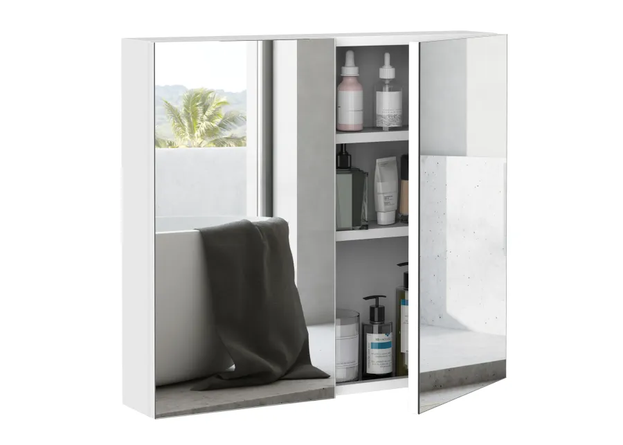 2 Door Floating Restroom Bathroom Vanity Mirror W/3-Tier Storage Shelves 24"x22"