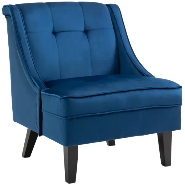 Blue/Black Executive Seat: Modern Tufted Single Sofa with Wood Legs