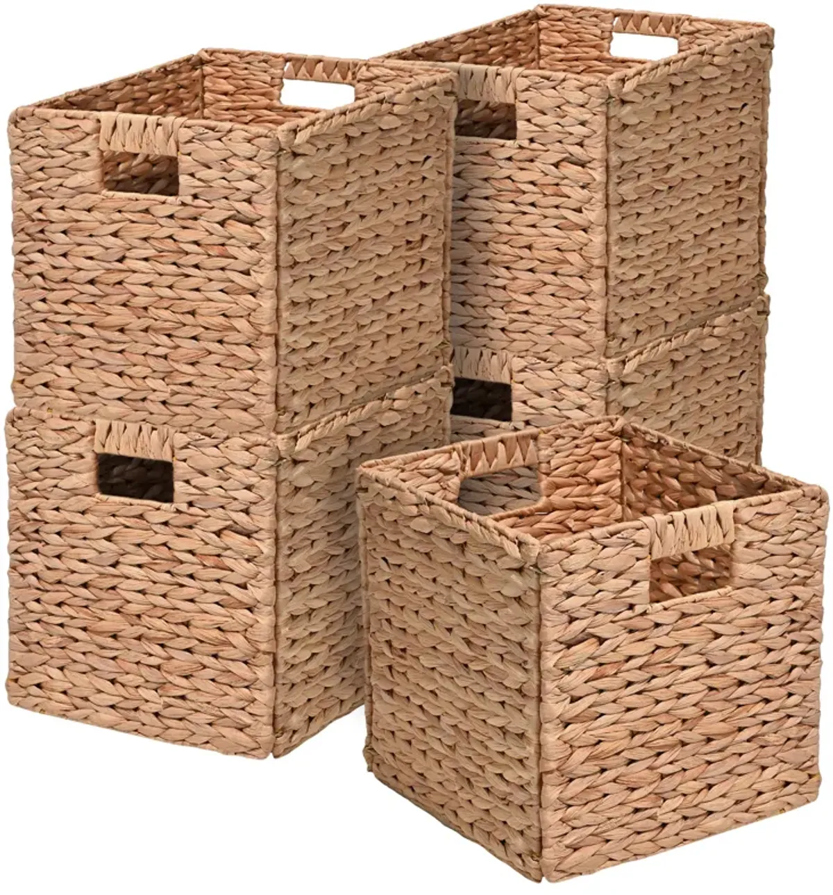 Bryce Classic Farmhouse Handwoven Hyacinth Collapsible Storage Cube Baskets with Handles