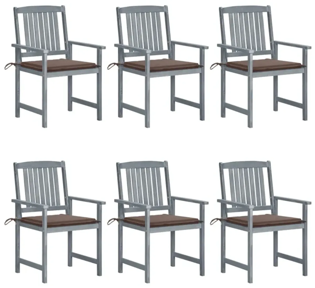 vidaXL Patio Chairs with Cushions 6 pcs Solid Acacia Wood Gray