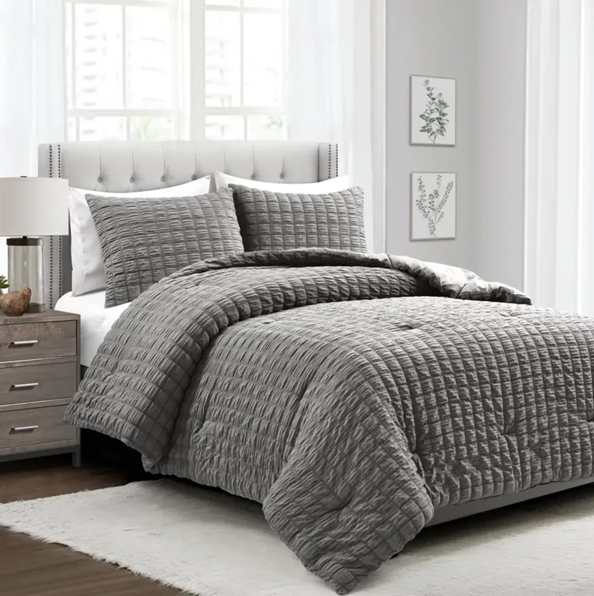 Crinkle Textured Dobby Comforter 3-Pc Set