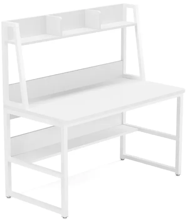 Computer Desk, 47 inch Office Desk with Hutch and Bookshelf, Modern Study Writing Table for Home Office (All White)