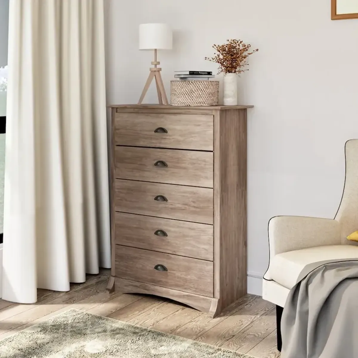 Prepac Salt Spring 5-Drawer Chest in Drifted Gray