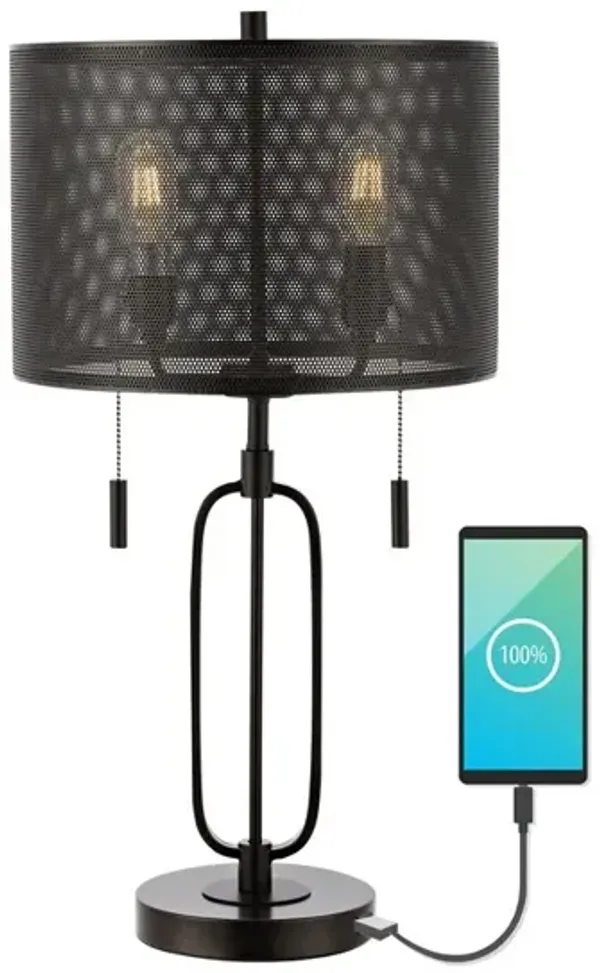 Hank 2-Light Industrial Farmhouse Iron LED Table Lamp with USB Charging Port
