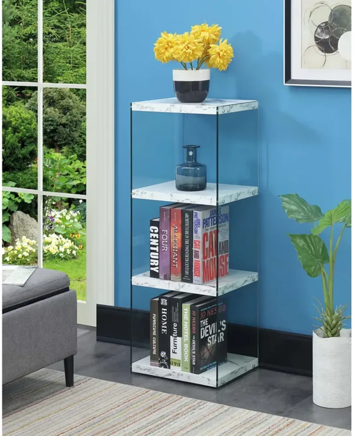 Convenience Concepts SoHo 4 Tier Tower Bookcase, White Faux Marble