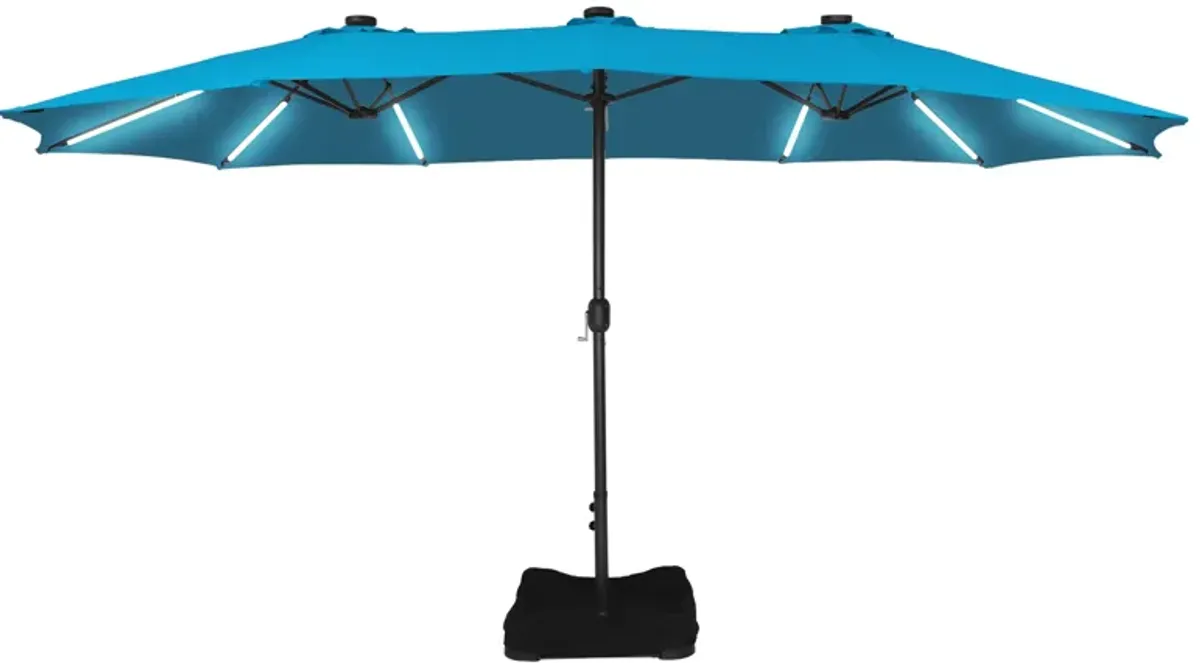 CASAINC 15ft Rectangular Double-Sided Solar LED Strip Lights Outdoor Patio Market Umbrella with Base Included