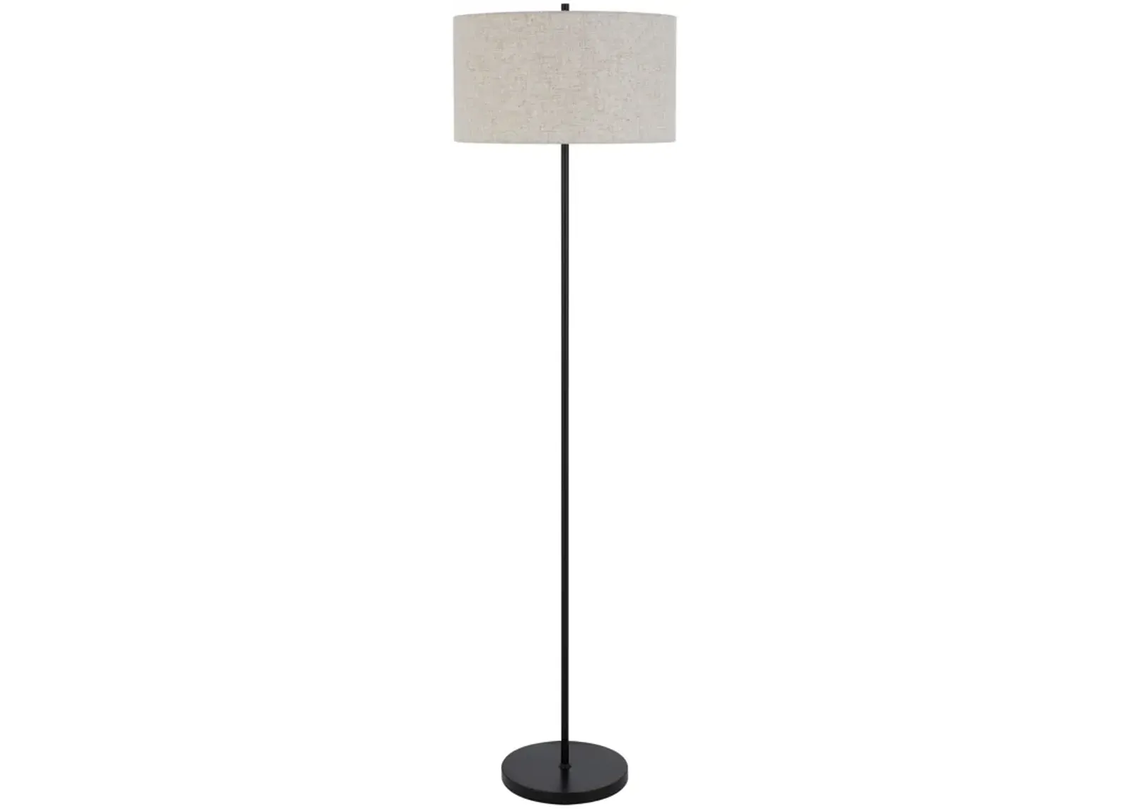 Sie 59 Inch Floor Lamp, White Linen Shade, Round Base, Black Metal Pole - Benzara