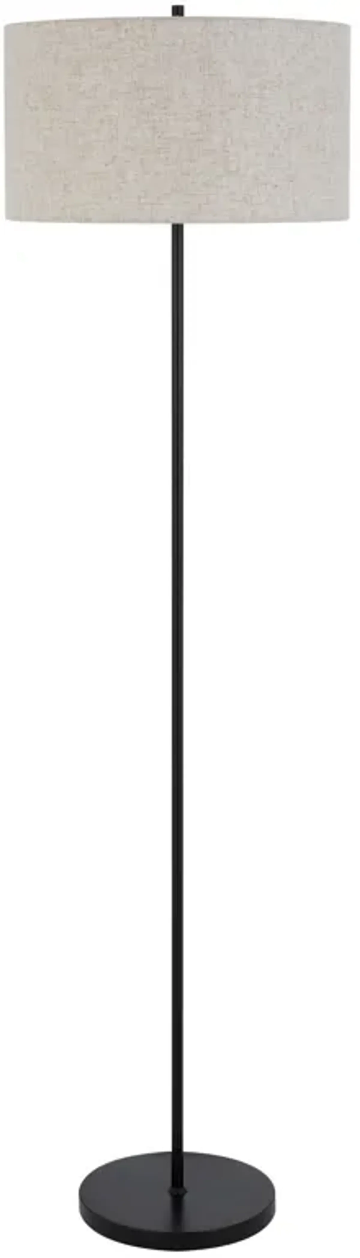 Sie 59 Inch Floor Lamp, White Linen Shade, Round Base, Black Metal Pole - Benzara