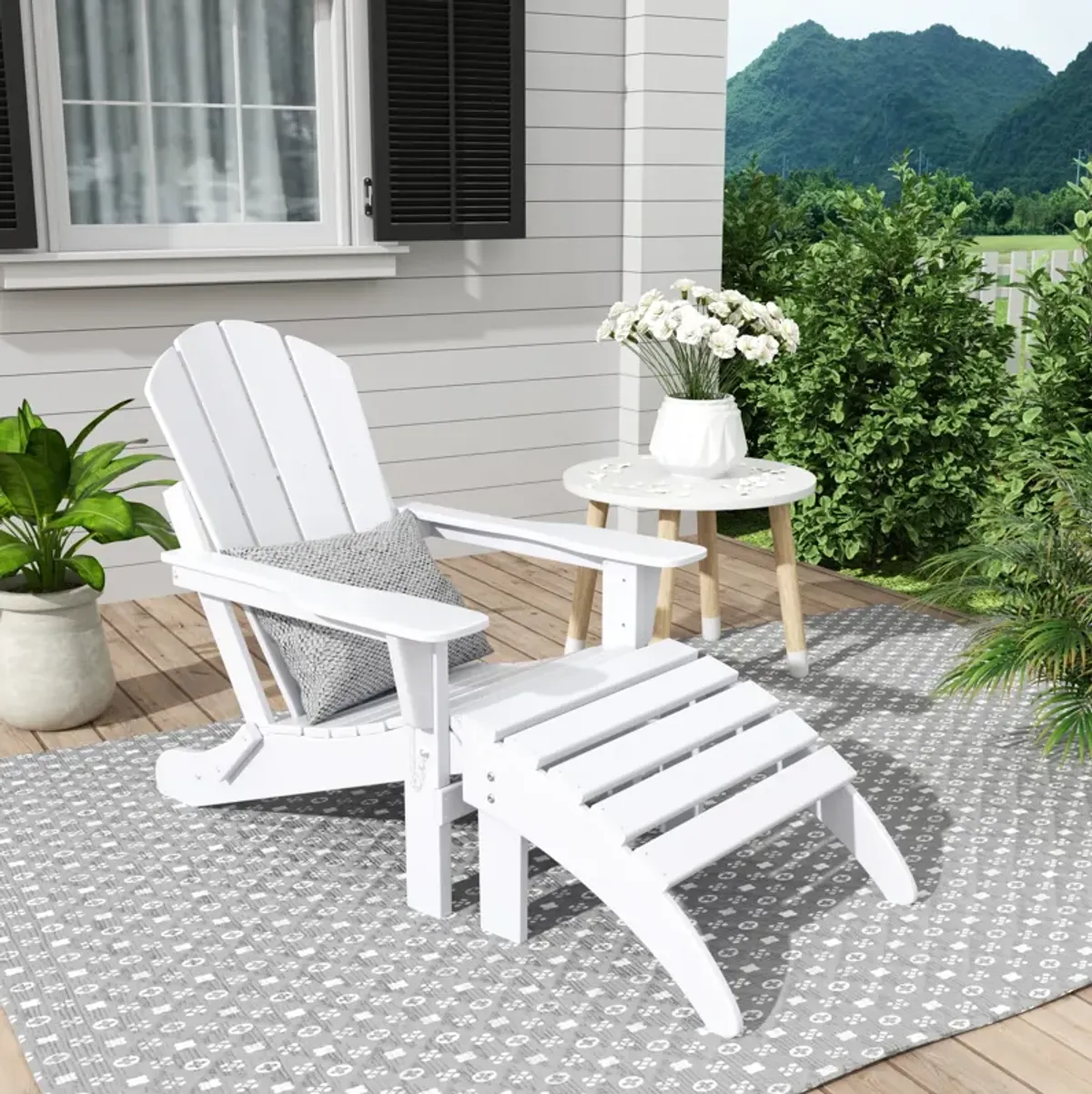 WestinTrends Folding Adirondack Chair With Footrest Ottoman Set