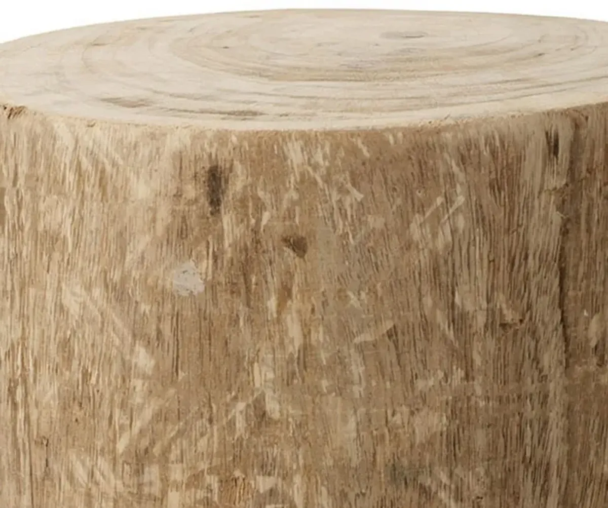 18 Inch Modern Side End Table, Tree Log Design, Paulownia Wood, Natural-Benzara