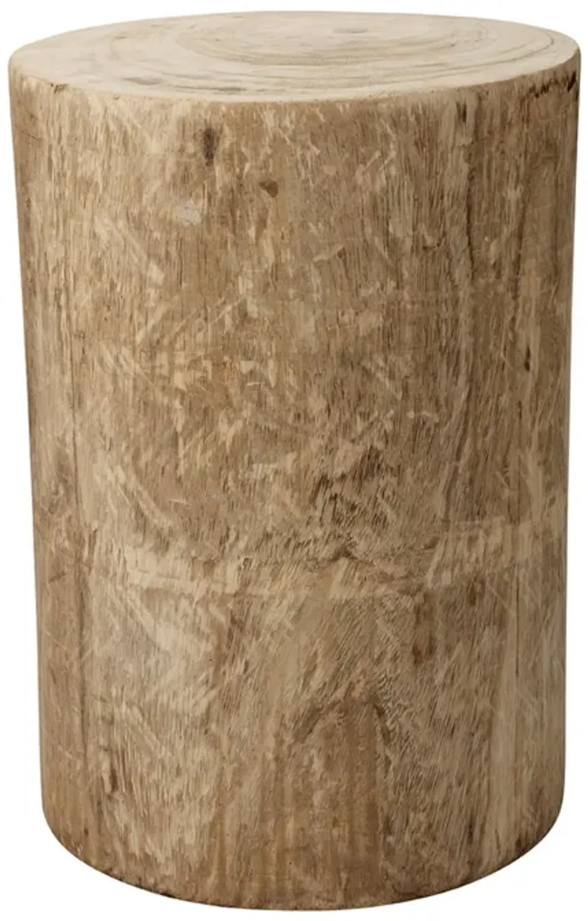 18 Inch Modern Side End Table, Tree Log Design, Paulownia Wood, Natural-Benzara