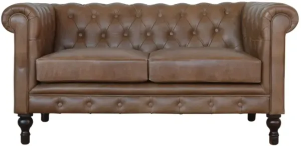 Brown Leather Double Seater Chesterfield Sofa Solid Wood