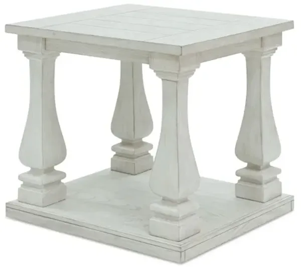 Dyne Side End Table, Plank Top, Baluster Legs, 27 Inch White Hardwood - Benzara