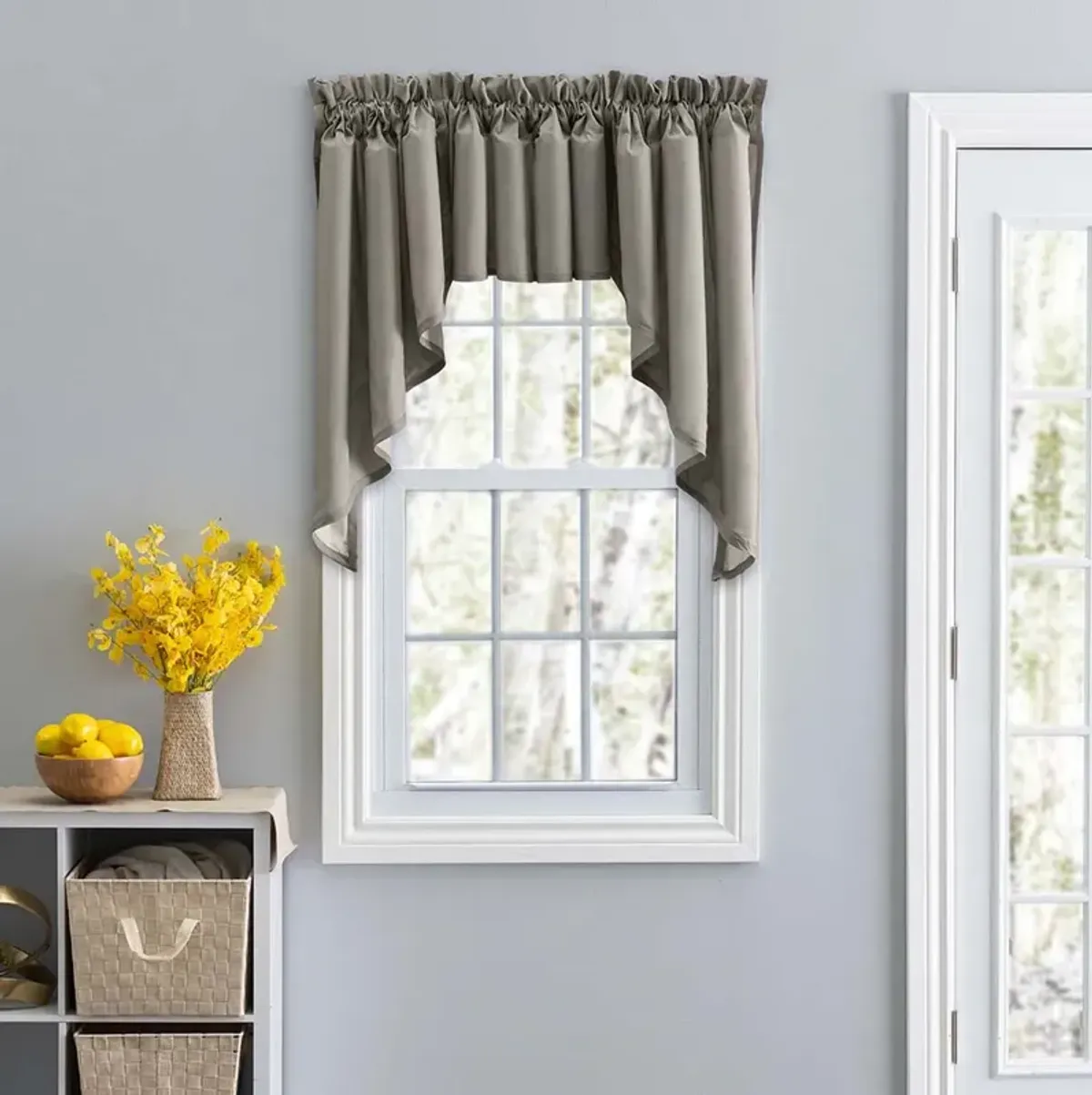 Ellis Stacey Lined 3" Rod Pocket High Quality Fabric Solid Color Window Swag Set 126"x63" Grey