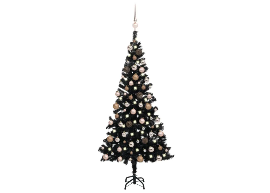 vidaXL Artificial Christmas Tree with LEDs&Ball Set Black 59.1" PVC