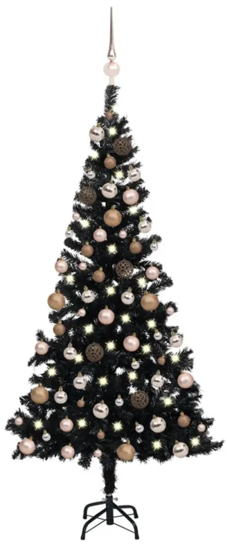 vidaXL Artificial Christmas Tree with LEDs&Ball Set Black 59.1" PVC